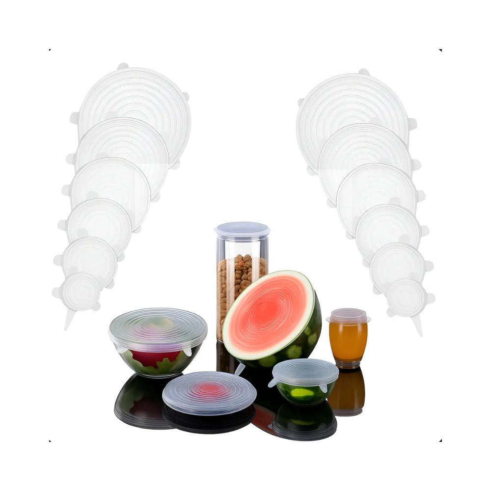Kit 12 Tampas de Silicone Universal Reutilizável