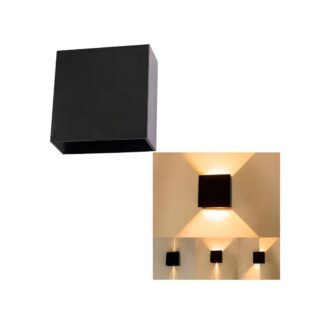 arandela led externa slim preta com facho duplo iluminando parede