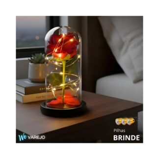 luminaria rosa encantada led decorativa com redoma inspirada em a bela e a fera